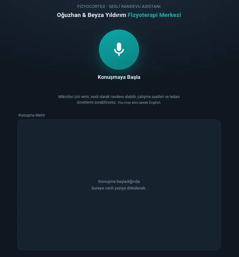 Fizyocortex sesli randevu asistanı